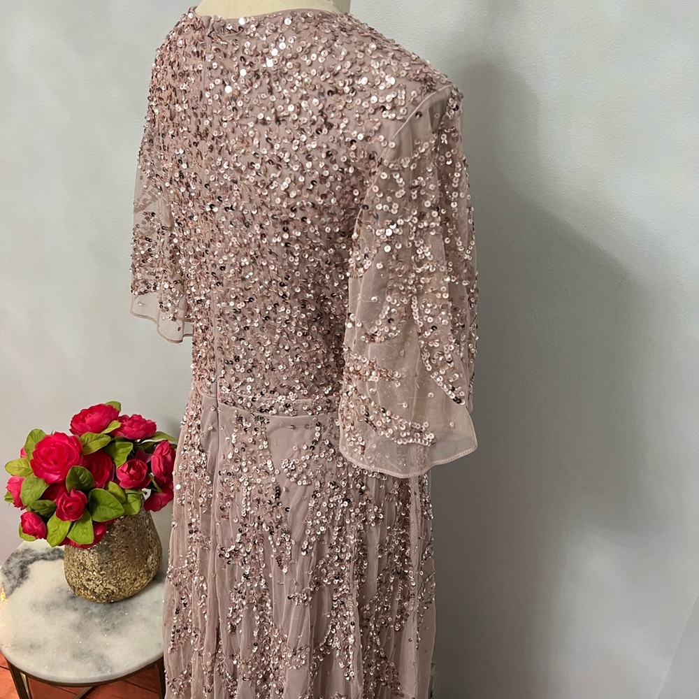 Mac Duggal Sequined Butterfly Sleeve High Low Chiffon Gown In Vintage Lilac -NWT - Picture 14 of 15